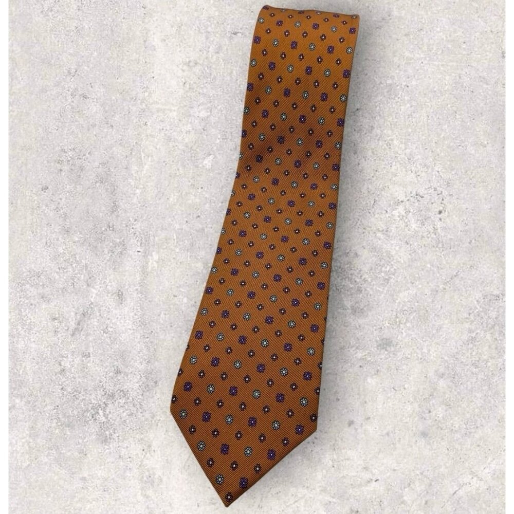 FUMAGALLI Silk Tie ITALY XL Brown Purple Floral W:3.2" EUC